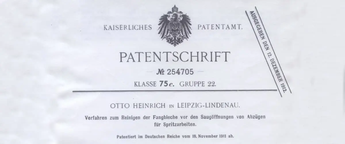 Patentierung 1. Spritzapparat Otto Heinrich