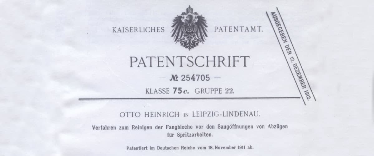 Patentierung 1. Spritzapparat Otto Heinrich